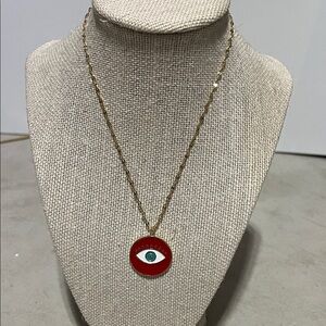 Gold and Red Evil Eye Pendant Necklace